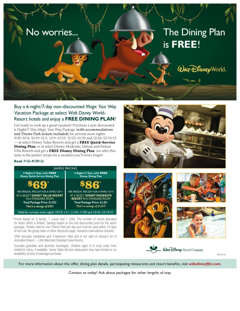 Free Disney Dining at Walt Disney World
